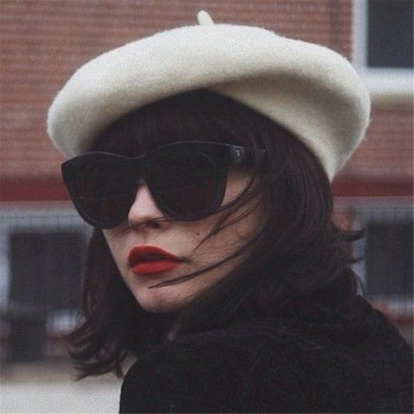 Fransk stil Baret Hat til kvinder Beanie Vinter Mode Varm Uldforing Strikhue Fashionable Kunstner