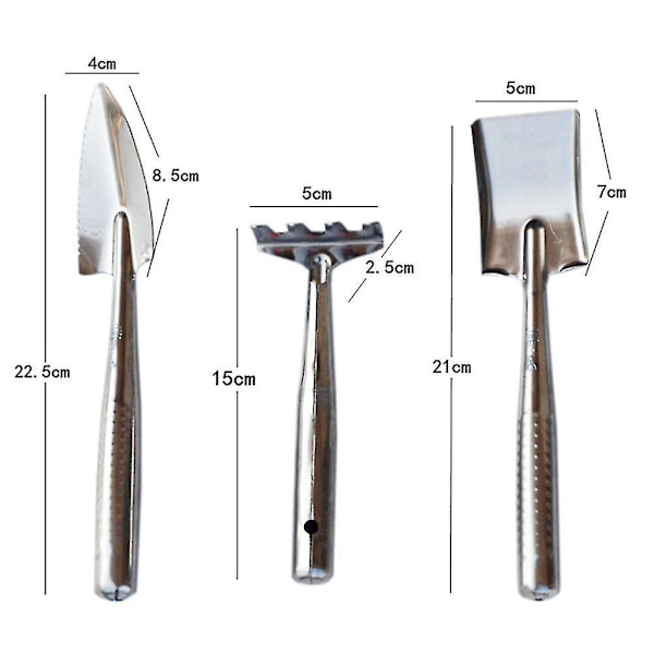 Rustfritt stål 3 stk sett Mini hagearbeid plantepotteverktøy Liten håndholdt spade spade rake for saftige kaktus urter innendørs miniatyrplanter