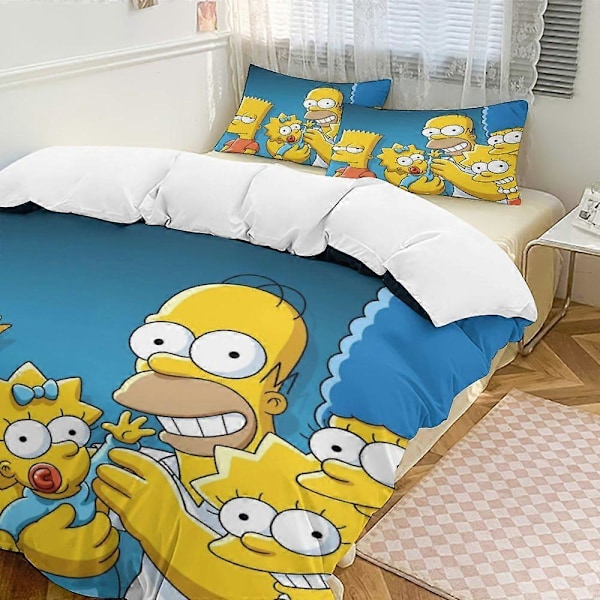 x404 The Simpsons 3-delt sengetøjssæt Varmt og behageligt blødt dynebetræk sengetøjssæt med 1 dynebetræk og 2 pudebetræk til soveværelse b404 240x260cm 94x102in