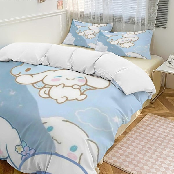 v770 Cinnamoroll 3-delt Twin Sengesæt - Inkluderer 1 Enkelt Dyne og 2 Pudebetræk Sengelinned - Falmebestandig Mikrofiber - Cinnamoroll io770 200x200cm 78x78in