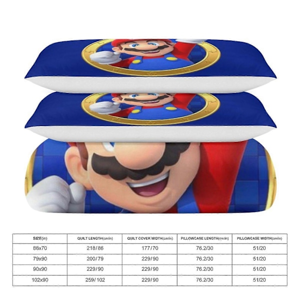 x127 Super Mario Påslakanset Mikrofiber Sängkläder 3D-tryckt Lättviktigt 3-delat Täcke, 1 Påslakan och 2 Örngott för Barn Pojkar 135x200cm 53x78in