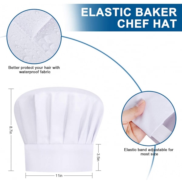 Apron and Chef Hat Set, Adjustable Bib Apron for Bakers and Cooks, Women and Men, White
