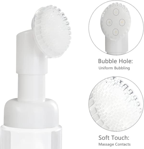 Sæt med 2 pumpedispenserflasker, 100/150 ml skummende sæbeflasker med silikone ansigtsrensende og masserende børste.