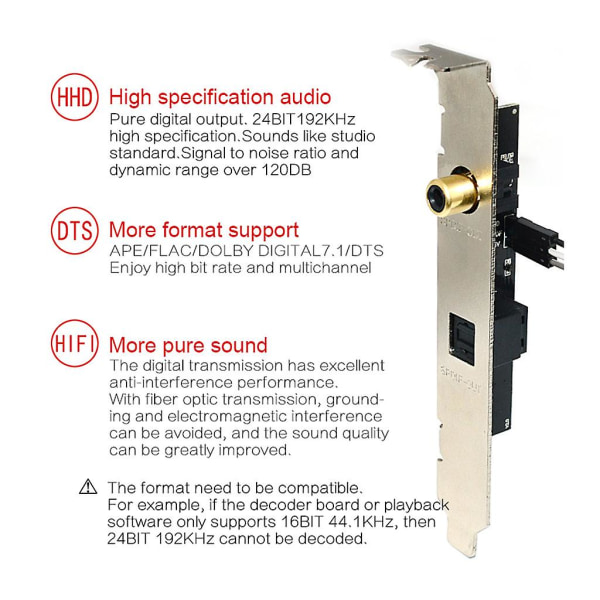 Uppgradera ljud digitalt ljudkort 24bit 192khz Spdif dotterkort optisk fiber