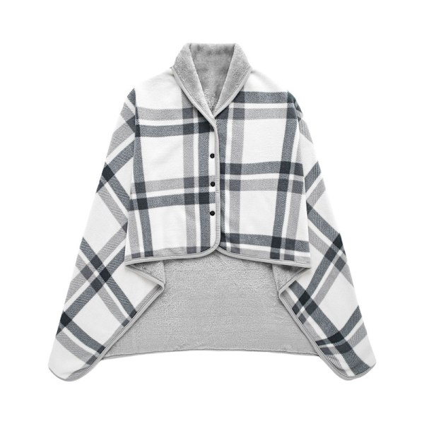 Dam Fleece Poncho Pläd Fleece Sjal Vinter Varm Kappa med Knappar Plädfilt