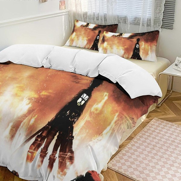 v1090 Attack On Titan Täcke Set Tjockt Mjukt 3 Delars Sängklädesset Året Runt Täcke med 2 Örngott för Vuxna Kvinnor Flickor Tonåringar Hem Rum Deco 200x200cm 78x78in