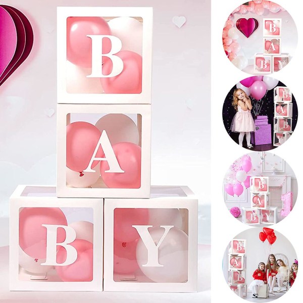 4 stk/sæt Baby bogstaver ballonæsker til baby fødselsdagsfest bryllupsforslag dekoration White