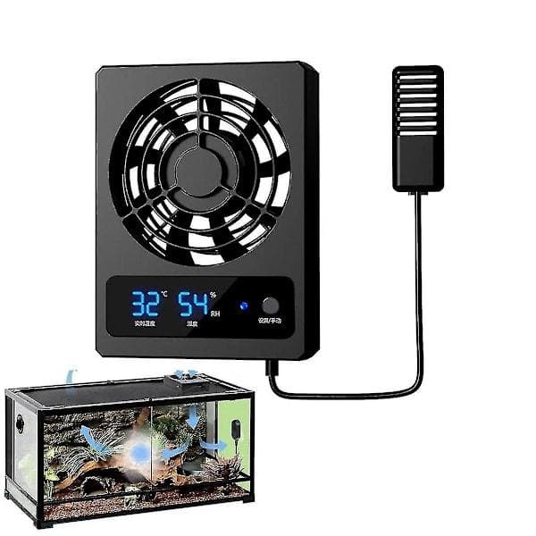 Smart køleventilator til reptilbur med LED-display, stærk vind, ventilationsventilator, lavt støjniveau