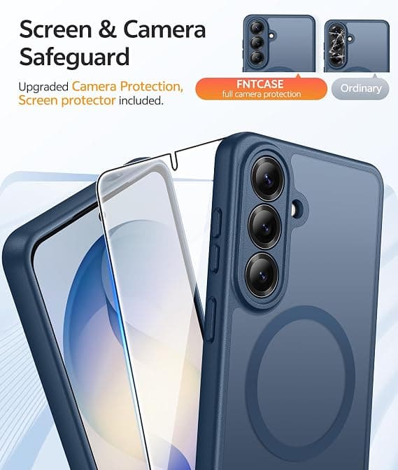 FNTCASE for Samsung Galaxy S26 Plus Case with Screen Protector, MagSafe Compatible, Translucent Matte, Full Camera Protection, Shockproof Blue