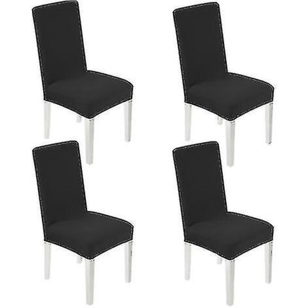 4 X Universal Stolstoltrekk Stretch Og Vaskbare Spisestoltrekk Med Elastisk Bånd Svart