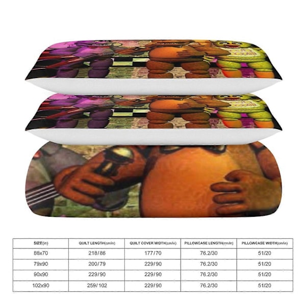 x254 Five Nights at Freddy's Dynetrekk Mikrofiber Sengetøy Sett 3D Trykt Lettvekt 3-delt Dynesett, 1 Dynetrekk og 2 Putetrekk 135x200cm 53x78in