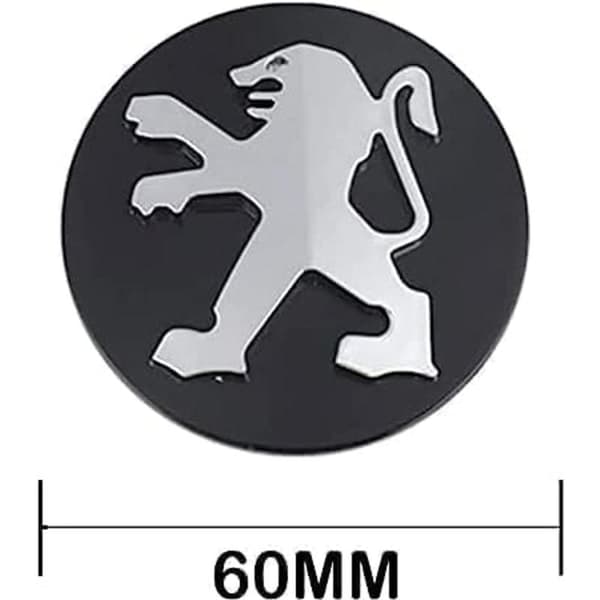 4 stk. Bilhjulscenterkapsler til Peugeot 60mm Sort, Navkapsler Cente-FA-