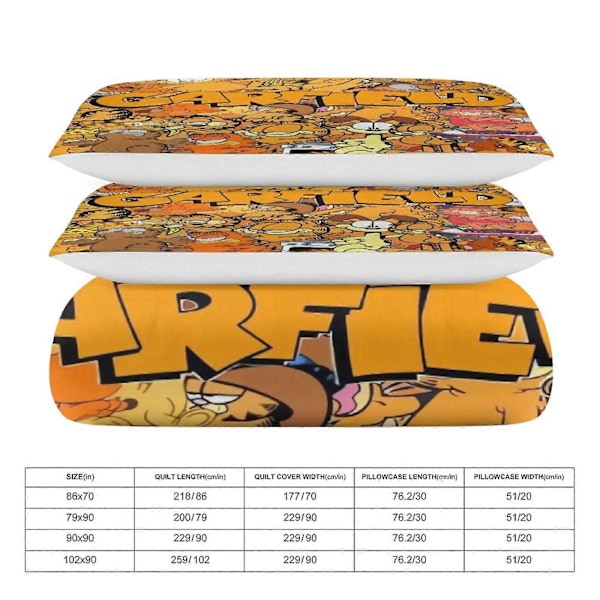 x204 Garfield -pussilakanasetti, mikrokuituinen vuodevaatesetti, 3D-painettu kevyt 3-osainen peittosetti, 1 pussilakana ja 2 tyynyliinaa lapsille ja pojille 135x200cm 53x78in