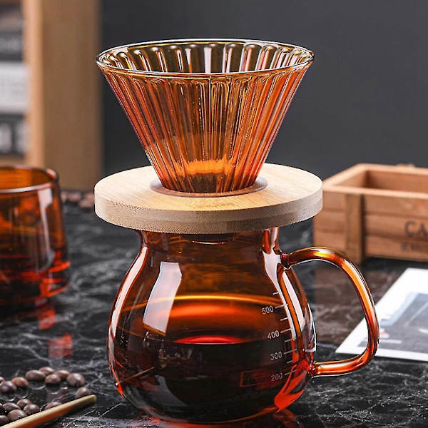 V60 Glas Kaffe Dripper Kaffeserversæt Kaffe Tragt Dripper Varmebestandig Kaffe Kande Hæld Ove (haoyi)