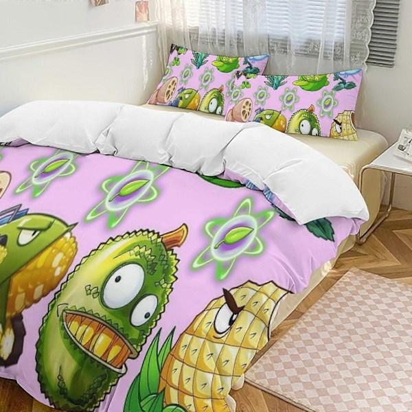 v1212 Plants Vs Zombies Dynesett Tykkere Mykt 3-delt Sengesett Helårs Dynetrekk med 2 Putetrekk for Voksne Kvinner Jenter Tenåringer Hjemmerom De 200x200cm 78x78in