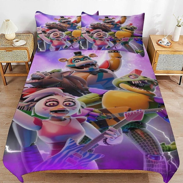x285 Five Nights at Freddy's Påslakan Mikrofiber Sängkläder Set 3D-tryckt Lättviktigt 3-delat Täcke Set, 1 Påslakan Och 2 Örngott 135x200cm 53x78in