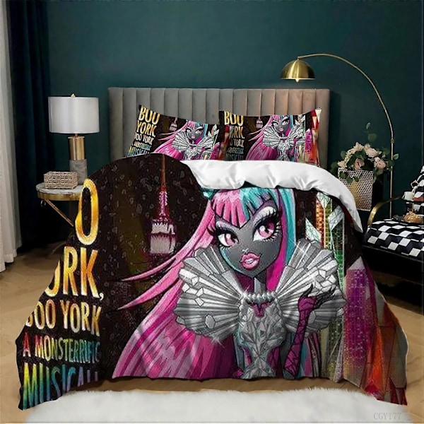 i7 Teen Monster High Påslakanset 3 Delar Tecknad Bäddset Full Storlek Lättviktigt Täcke för Flickor jm7 240x260cm 94x102in