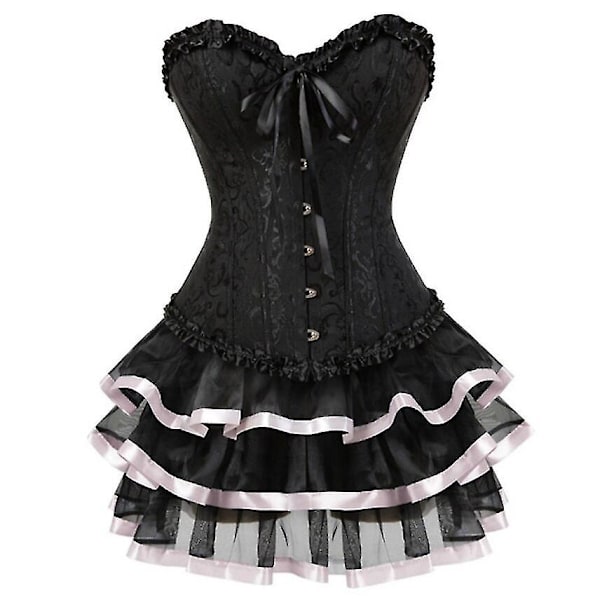 Seksikäs korsetti mekko naisille Plus Size puku Overbust Burlesque korsetti ja minihame setti Tutu Corselet Red XXL