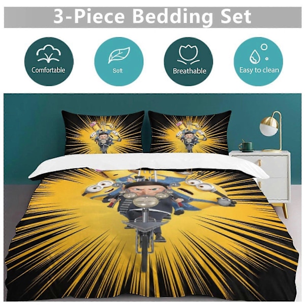 x501 Minion 3-delt Sengesæt Varmt og Behageligt Blødt Dynebetræk Sengesæt med 1 Dynebetræk og 2 Pudebetræk til Soveværelse b501 240x260cm 94x102in