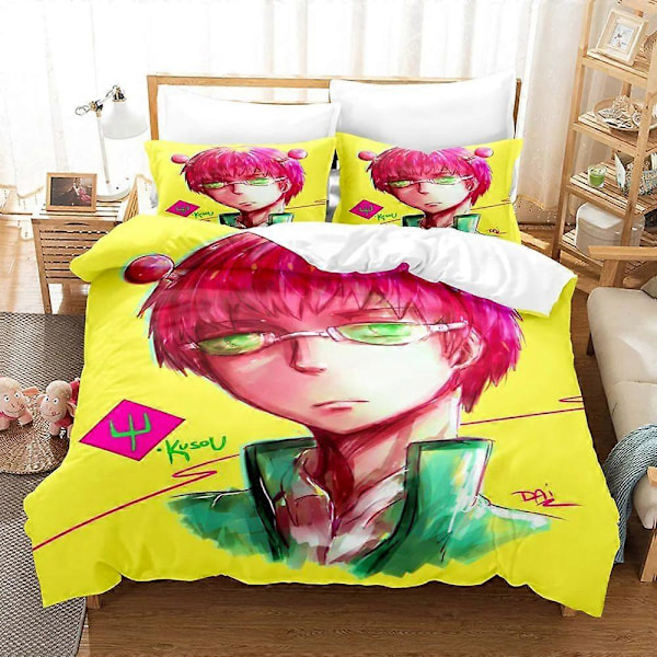 v336 Sängkläder Anime The Disastrous Life of Saiki K Sängset, Påslakan Sängset Täcke Örngott, King Queen Twin Storlek Pojkar Flickor Vuxna 3-Delars 200x200cm 78x78in