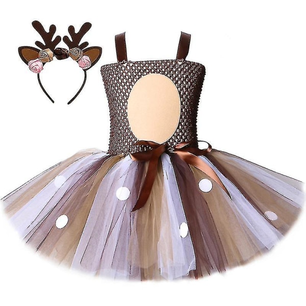 Børns julehjortekjole send hårbøjle pigesæt nederdel mesh prinsesse tutu nederdel prinsesse nederdel#hjmy-bt049 DarkBrown 2-3Y