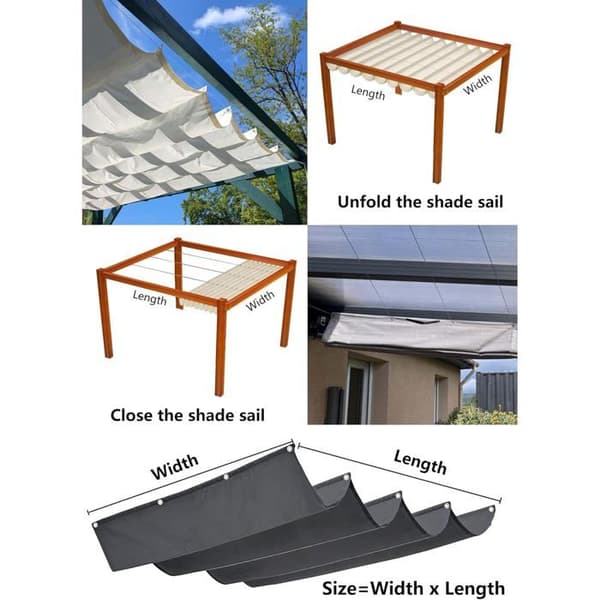 Retractable Wave Sun Shade Sail - Rectangular, Waterproof, UV Protection - 2x4m, Dark Grey 2 x 4 m 2 x 4 m Gris foncé