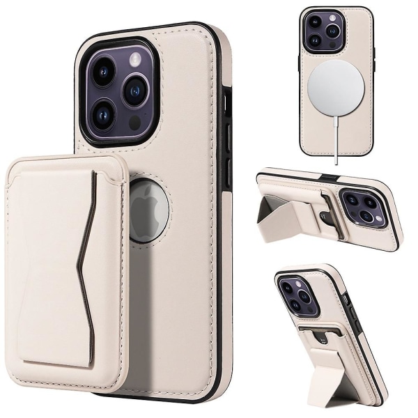 Magsafe case kompatibelt med Iphone 15 Pro Max, Pu läder stötsäkert cover med magnetkorthållare Beige For iPhone 15 Pro Max