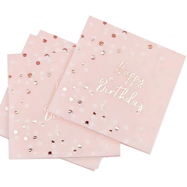 Happy Birthday Napkins Rose Gold Party Decorations, Pink Cake Napkins Party Supplies For Birthday An