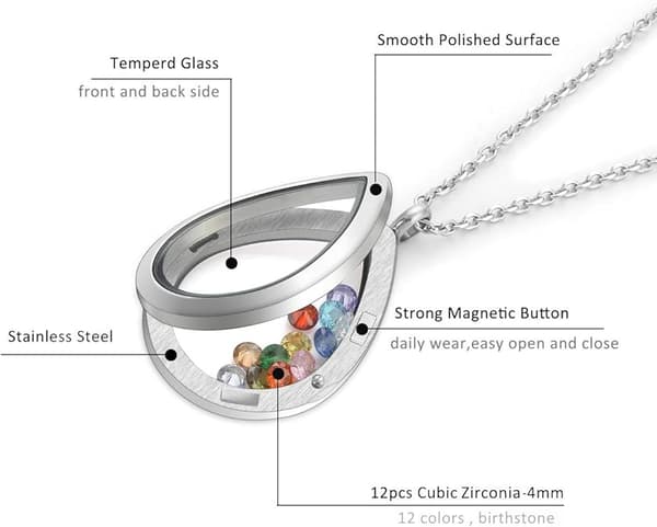 Dråbe/Hjerte Flydende Charm Memory Locket Halskæde - 316 Kirurgisk Rustfrit Stål Spænde Lukning