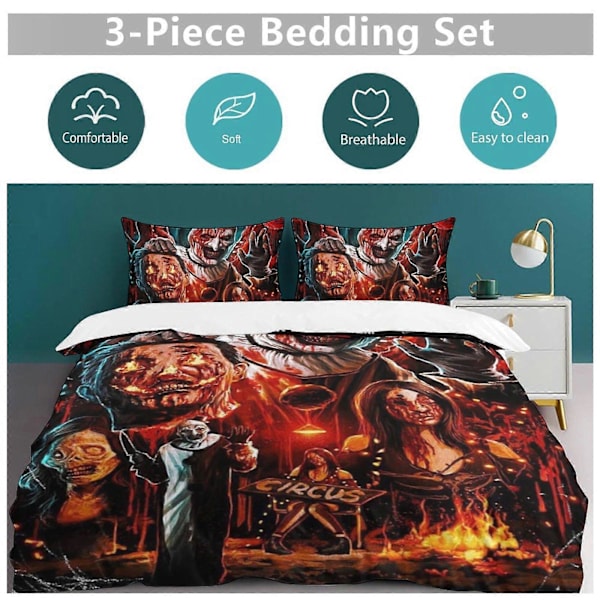 x75 Terrifier 3-delt sengesett Varmt og komfortabelt mykt dynetrekk sengesett med 1 dynetrekk og 2 putetrekk for soverom b75 200x200cm 78x78in