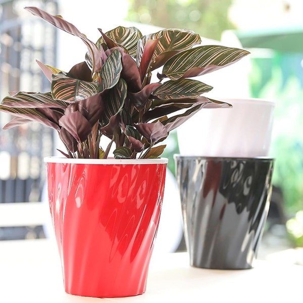 Bølgedesign Blomsterpotte Automatisk Absorberende Vandharpiks Bordplade Planter Jikaix Red