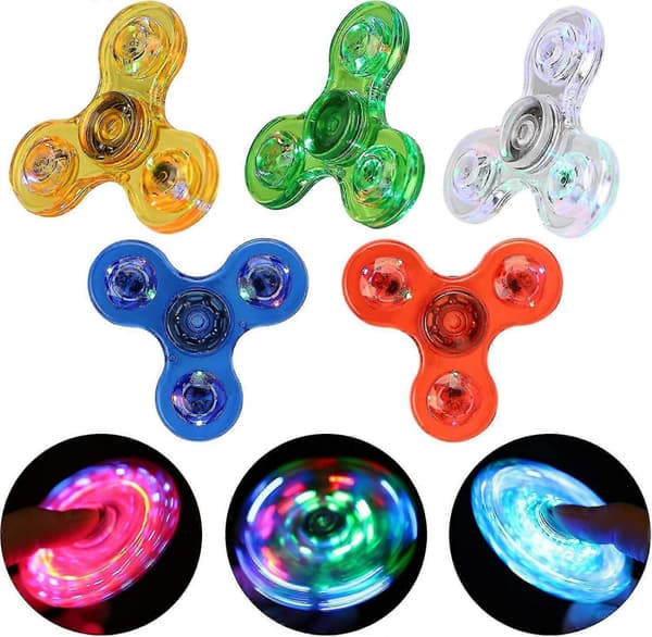 Fidget Spinners 5-pack, LED-upplysta transparenta fidget-leksaker, ADHD- och ångestleksaker, stressreducerande spinner för barn (5-pack)