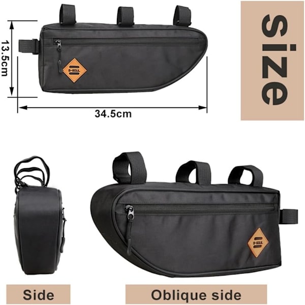 Triangle Cykeltaske Stor, Top Tube Sadeltaske 34.5x13x5.5cm, 2L Stor Kapacitet Front Fame Cykeltaske Hjørnepose Værktøjstaske til Mountainbike Cykel