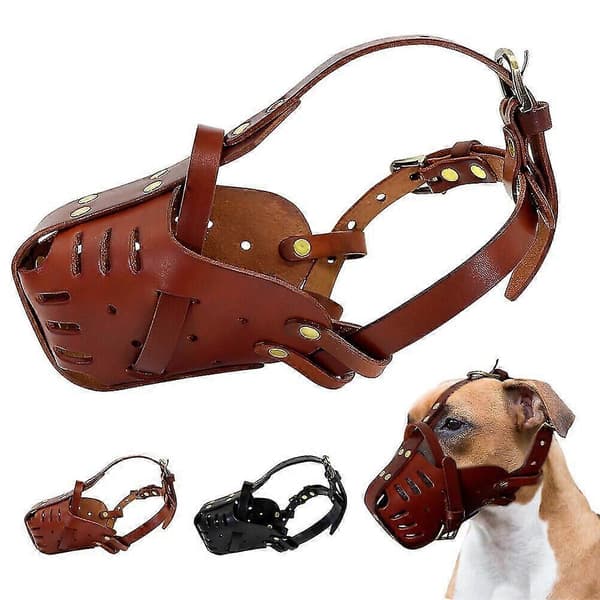 Läder Pitbull Hundmunkorg Doberman Schäfer Säker Korg_Specialgåva Brown