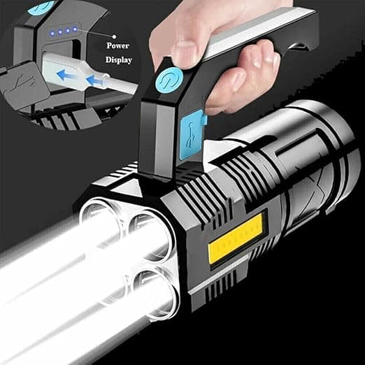 LED-taskulamppu USB-ladattava, korkean valotehon taktinen valo sivulampulla