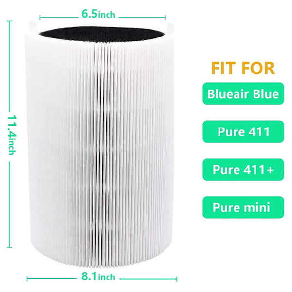 2 stk. Erstatningsfiltre til Blueair Blue Pure 411, 411+ & Mini Luftrensere, HEPA & Aktivt Kul Kompositfilter