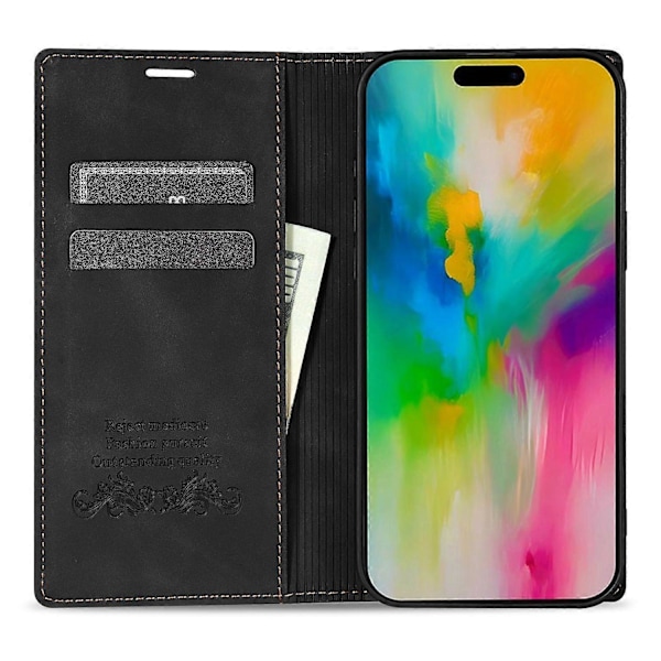 Plånboksfodral för iPhone 16 med Magnetiskt Stängning i Läder - Multicolor Black