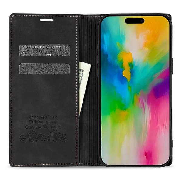Wallet Case til iPhone 16 med Magnetisk Lukning - Læder Telefon Cover Multicolor Black