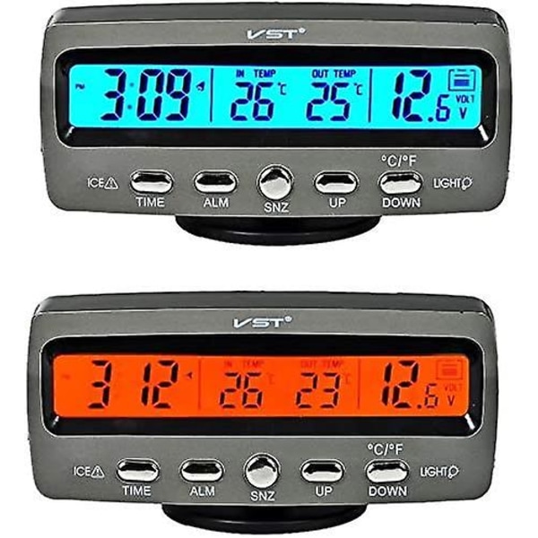 4 i 1 bil Auto LCD Spänning Temperaturdetektor Digital Display Termometer Kontroll väckarklocka