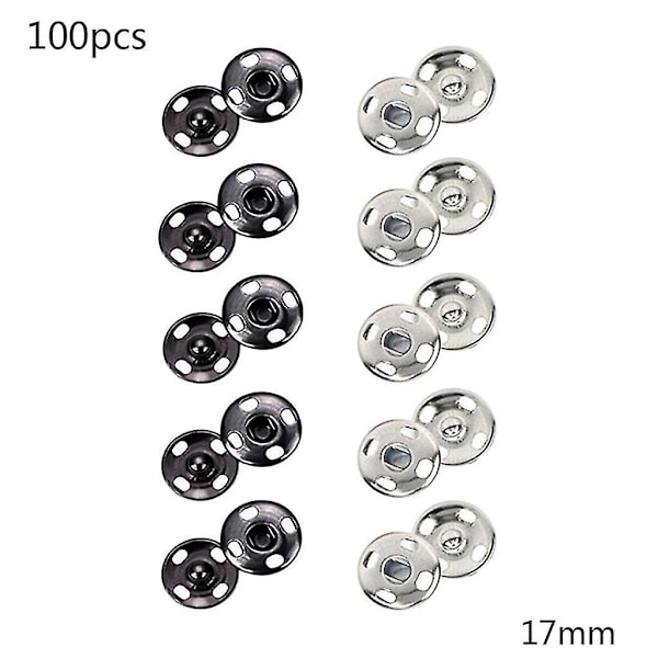 100 sæt 10mm/12mm/15mm/17mm/8.5mm sy-på trykknapper Metal trykknap knapper Trykknap til syning af tøj 17mm