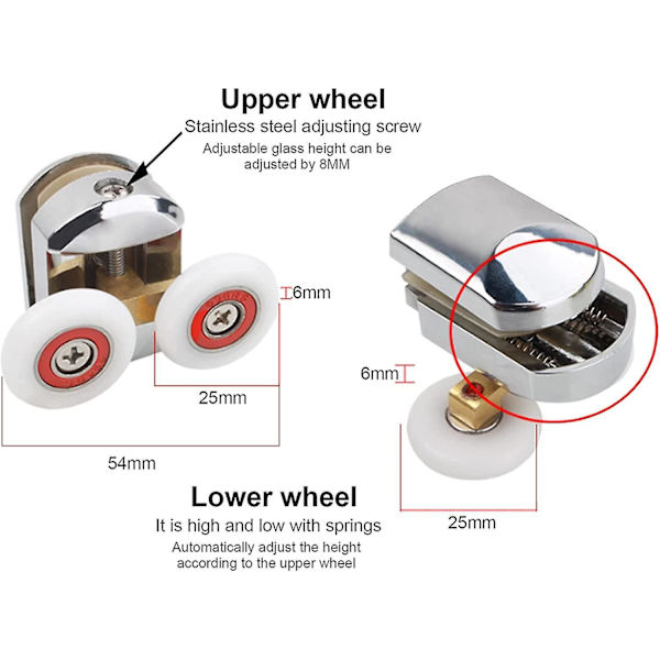 2-pack duschdörrrullar Duschersättningsdelar Duschkabinrullar 25 mm Duschkabinersättning