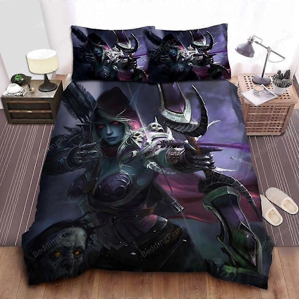 v1516 Sengetøy World Of Warcraft Sylvanas Windrunner Skyter Pil Dynetrekk Sett 3-Dels Sengetøysett (1 Dynetrekk + 2 Putetrekk) Seng Sh 135x200cm 53x78in