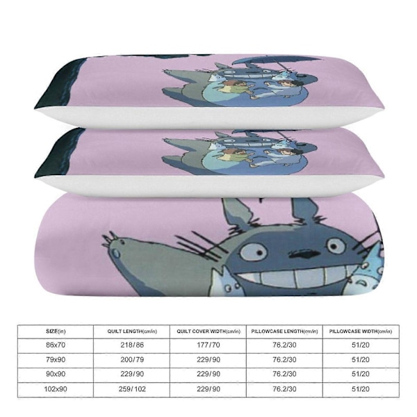 x408 Min Nabo Totoro Dynetrekk Mikrofiber Sengetøy Sett 3D Trykt Lettvekt 3-delt Dynesett, 1 Dynetrekk og 2 Putetrekk for Ki 240x260cm 94x102in
