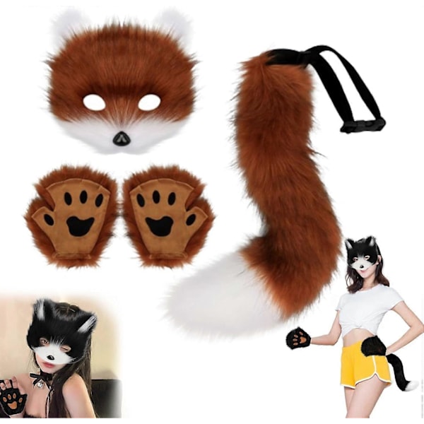 Halloween-kissan naamiosetti, karvainen puku, ketun puku Cosplay-asu, Halloween, ketun hännän Cosplay, Halloween-ketun naamio, karnevaali Halloween-juhlan Cosplay coffe