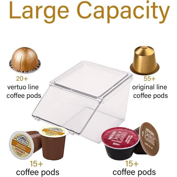 Teabag Organizer Coffee Pod Holder, Stackable Acrylic Desk Organizer Box with Lid, 4-Pack