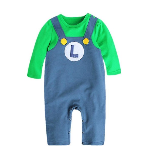 Super Mario Bros Baby Cosplay Crawling Suit Romper Jumpsuit Mario Luigi Cosplay Kostume Hat Sæt Green 3-9M