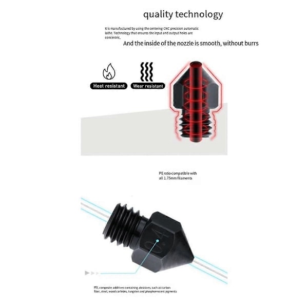 2 stk. Mk8 CHT hærdet stål dyse i høj kvalitet 0,4 mm høj kvalitet høj flow dyse til printer Black