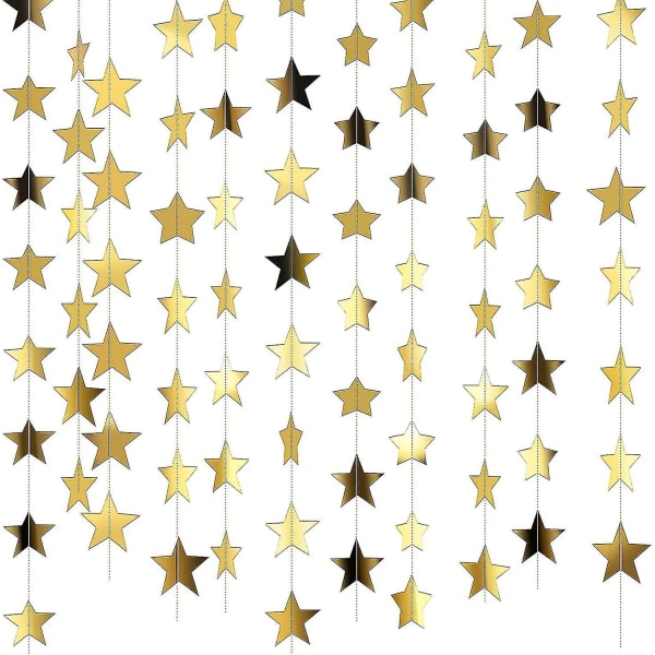 Ghyt 130 Feet Gold Star Garland Riippuva kimalteleva paperibanneri Streamer Tähtiteemaiset juhlakoristeet, tavoita tähtipuvun tausta kihlausta varten