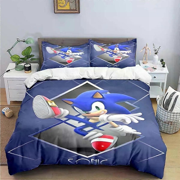 v1326 Sängkläder Utsökt Tecknad S-Sonic Bakgrundsbild Anime Digitaltryck Sängkläder Set Påslakan Täcke Säng Ungdom Barn Flicka Pojkar Gåva 3-Delar 240x260cm 94x102in