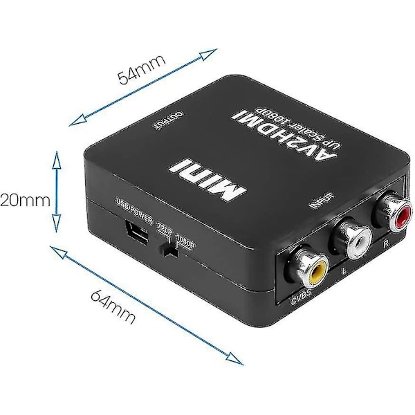 RCA-HDMI-sovitin - 1080p AV-HDMI-muunnin komposiitti-Cvbs-AV-HDMI-videoäänelle. Yhteensopiva Ps2/wii/xbox/snes/n64/vhs/vcr-videonauhurien kanssa